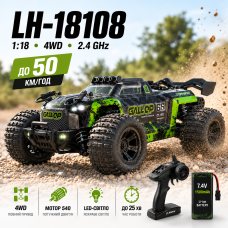 Радіокерована машинка LH-18108 GALLCP 1:18 4WD до 50 км/год — RC позашляховик 4x4 на пульті, пропорційне керування, LED-фари, акумулятор 7.4V 1500 mAh
