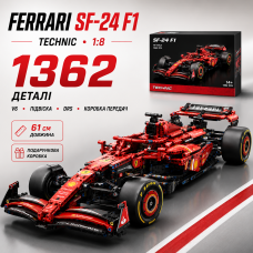 Конструктор Ferrari SF-24 F1 1:8 Technic 1362 деталей, гоночний болід Formula 1 з двигуном V6, коробкою передач, підвіскою та DRS
