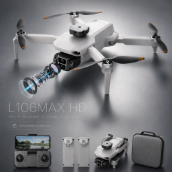 Квадрокоптер L106MAX HD 8K Mini Drone с двойной камерой, бесщеточными моторами, EIS стабилизацией, FPV Wi-Fi, Optical Flow, складной дрон до 200 м, 2 аккумулятора, кейс