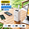 Повербанк REMAX RPP-650 60000 mAh 100W PD Power Bank для ноутбука і смартфона, зовнішній акумулятор USB Type-C, USB-A 22.5W, швидка зарядка, LED-дисплей.