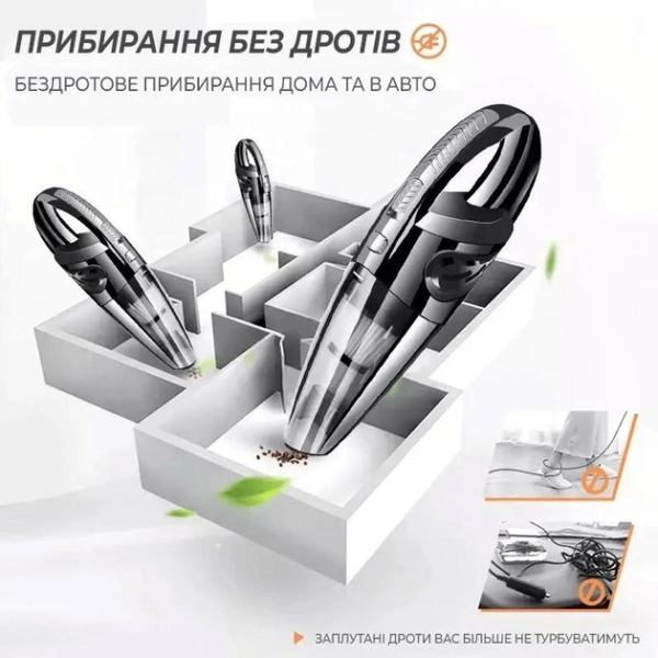 Ручний Пилосос Grikey M2 для машини, сухе вологе прибирання, акумуляторний автопилосос для автомобіля