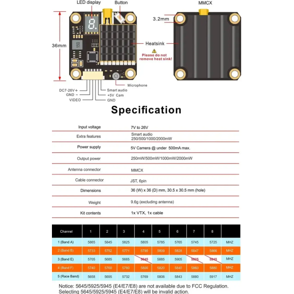 Видео передатчик AKK FX2 Dominator 250/500/1000/2000mW 5.8GHz на 37 каналов