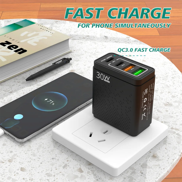 Зарядное устройство PD 30W быстрая зарядка Quick Charge 3.0 USB, Type-C PD, блок зарядки для IPhone, IPad, Sam