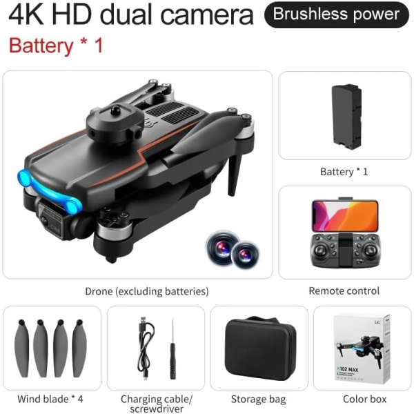 Квадрокоптер з камерою K102 Max Mini Drone – 4K, FPV БК мотори 200 м. до 30 хв. (2 акумулятори + батарейки)