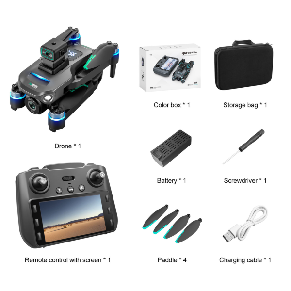 Квадрокоптер з РК-дисплеєм S159 дрон із камерою 4K, HD ESC, FPV, GPS до 1000 км. 20 хв. польоту + кейс