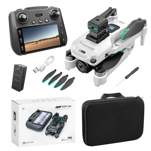 Квадрокоптер з РК-дисплеєм S159 дрон із камерою 4K, HD ESC, FPV, GPS до 1000 км. 20 хв. польоту + кейс