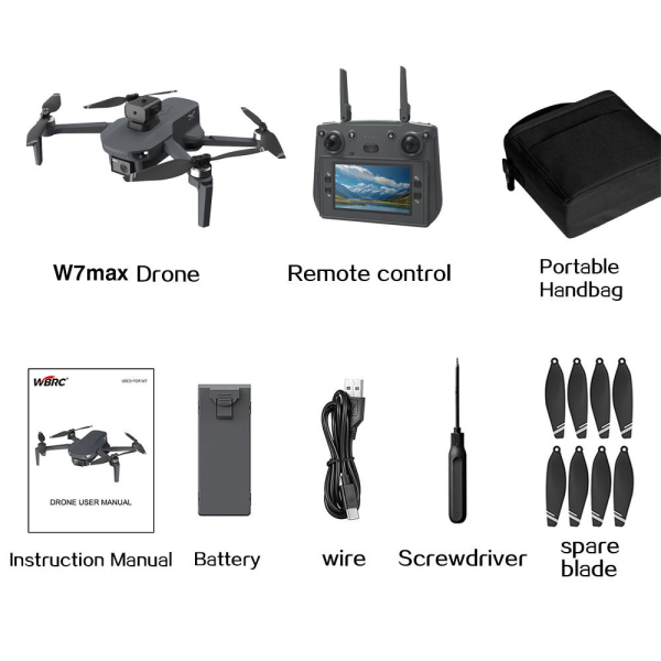 Квадрокоптер W7 дрон з камерою, РК-екран з 4K, GPS до 1000 м. 40 хв. польоту кейс + 1 акумулятор