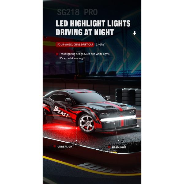 Машинка на радіокеруванні SG218PRO з LED підсвіткою та можливістю Дріфту Автомобіль 25 км/год