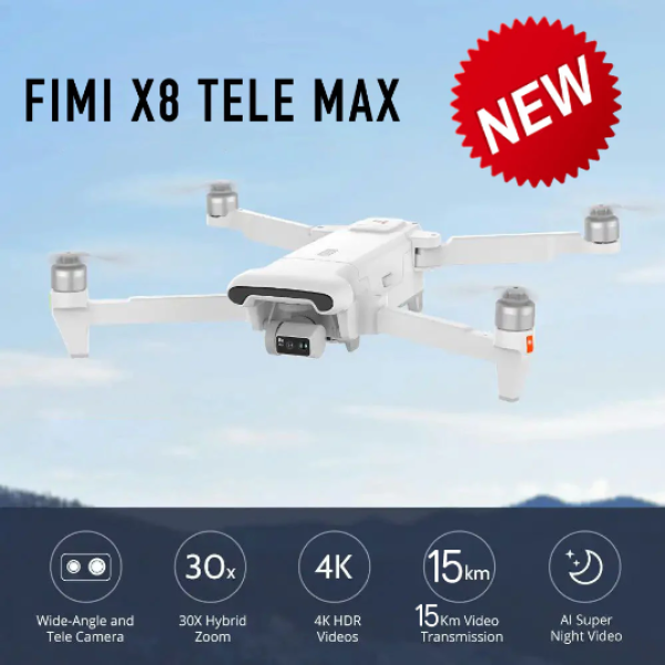 Профессиональный Квадрокоптер FIMI X8 TELE MAX 4K дрон 3-Axis Gimbal HDR 48MP 30x, GPS, 15 км до 38 мин.