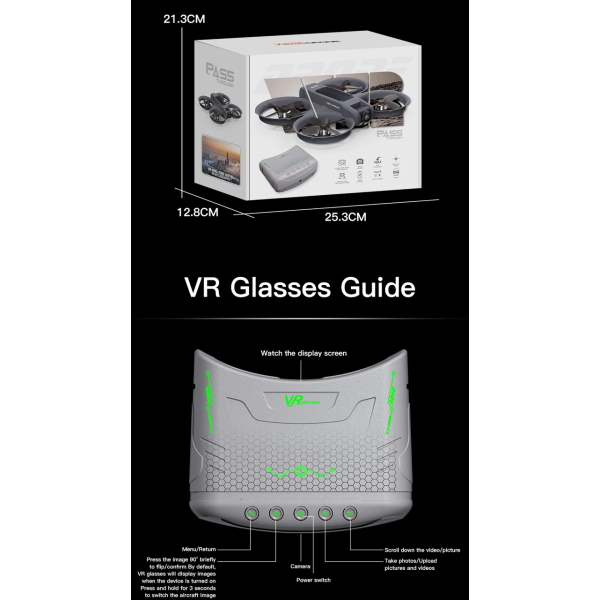 Квадрокоптер Дрон X226 с камерой 8K и VR-экраном – до 13 мин полета