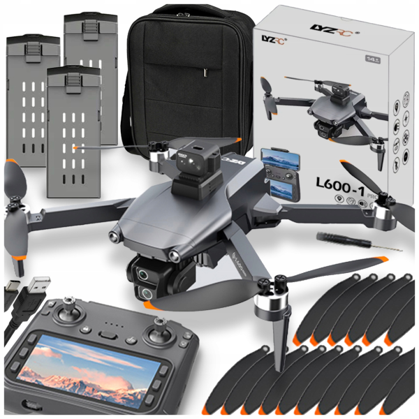 Професійний квадрокоптер L600 PRO-2: 4K, дисплей-пульт, дрон з 3-осьовим підвісом, 3 акумулятори, сумка