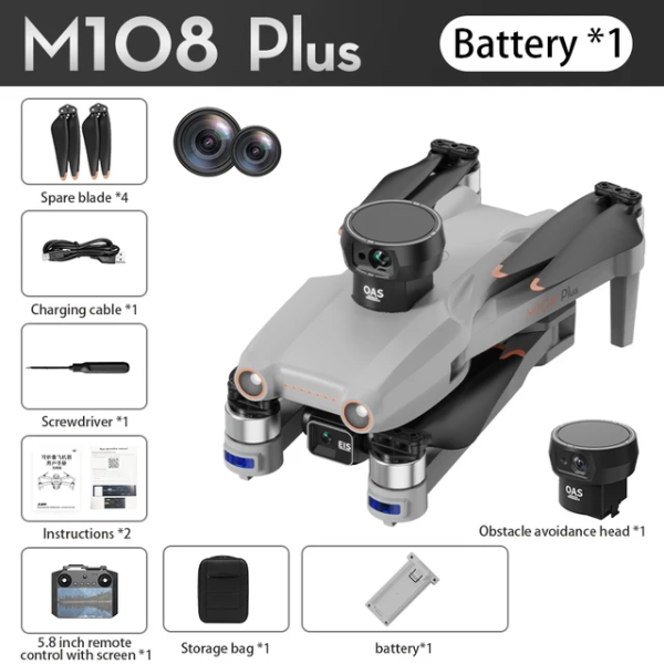Квадрокоптер M108 PLUS Дрон з 3-осьовою стабілізацією та 4.5" екраном до 3 км. .час польоту 28 хв + кейс