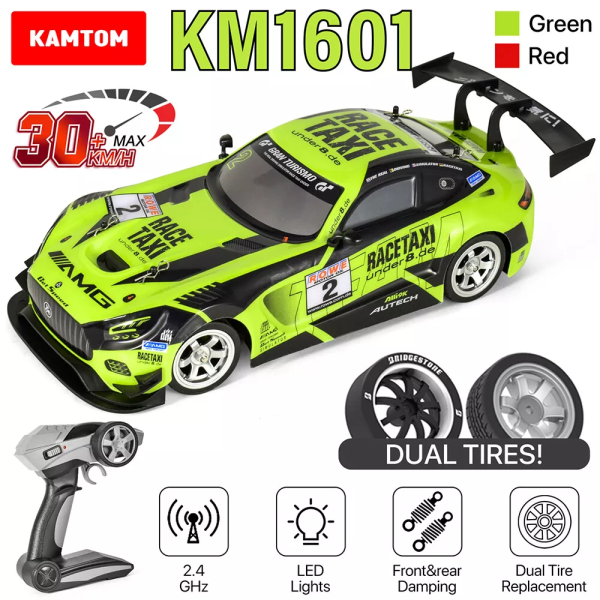 Дріфт-кар KAMTOM 1:16 4WD, RC-машина приводом 100 м, швидкість 30 км/год Радіокерована машина з LED-фарами та змінними колесами
