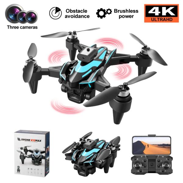 Квадрокоптер з камерою 4K K12 MAX — дрон для зйомки, управління з телефону
