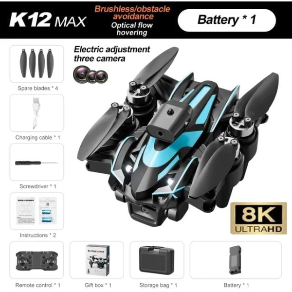Квадрокоптер з камерою 4K K12 MAX — дрон для зйомки, управління з телефону