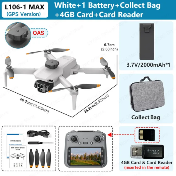Квадрокоптер Дрон L106-1 PRO 4K HD, GPS, FPV + пульт з дисплеєм, дальність 1 км 25 хв.
