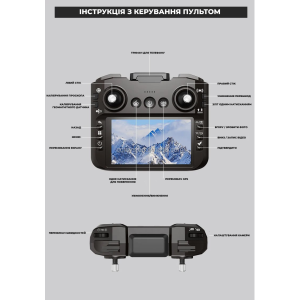 Квадрокоптер Дрон RX109 с 4.5" экраном, 3-осевой подвес, 4K, до 3 км дальность, 25 мин полета /2 аккумулятора