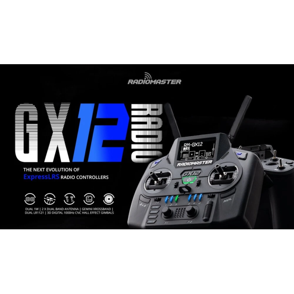 Пульт управления RadioMaster GX12 ELRS Gemini 2.4ГГц+900МГц, 1Вт, EdgeTX, GX01 Hall стыки Пульт для FPV дронов/квадрокоптеров