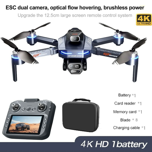 Квадрокоптер GT8 з 4K-камерою, БК моторами, обходом перешкод до 20 хв. польоту РК пульт + подарунок