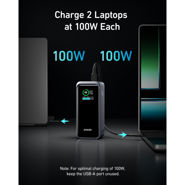 Павербанк повербанк Anker A1336 — Power Bank 20000 мА·ч 200 Вт Быстрая зарядка ноутбуков  (USB-C 100 Вт, USB-A 65 Вт), LCD-экран