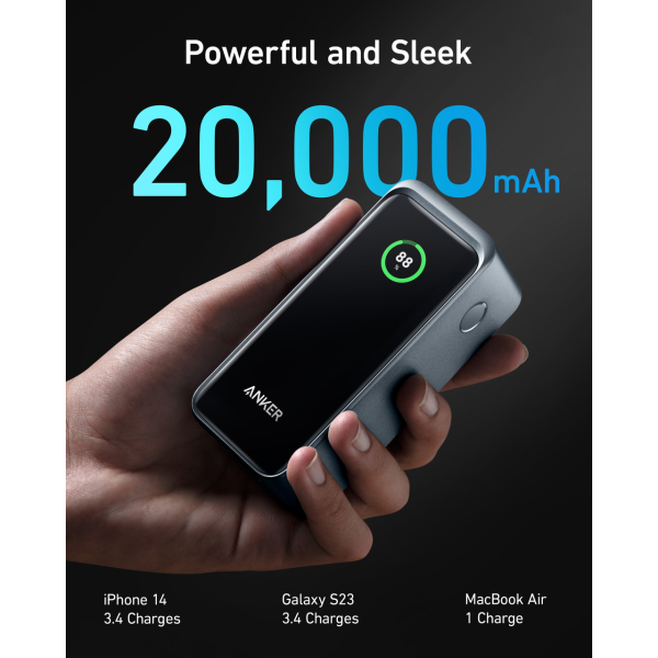 Павербанк повербанк Anker A1336 — Power Bank 20000 мА·ч 200 Вт Быстрая зарядка ноутбуков  (USB-C 100 Вт, USB-A 65 Вт), LCD-экран