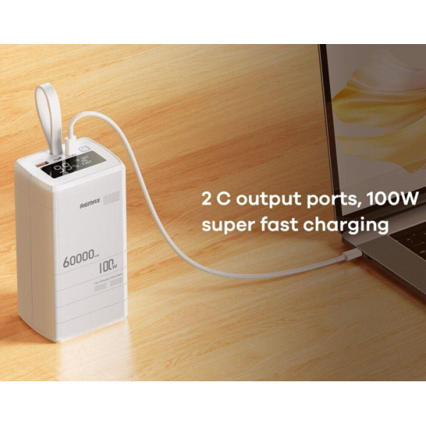 Мощный Повербанк Powerbank REMAX 60 000 mAh RPP-650, PD 100 Вт, зарядка ноутбуков, 2×USB-C + USB-A
