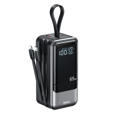 Мощный Повербанк Remax RPP-59 Power Bank 20000 мА·ч, 65W PD + 60W QC, USB-C/USB-A, встроенный съёмный Type-C-кабель, дисплей