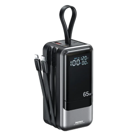 Мощный Повербанк Remax RPP-59 Power Bank 20000 мА·ч, 65W PD + 60W QC, USB-C/USB-A, встроенный съёмный Type-C-кабель, дисплей