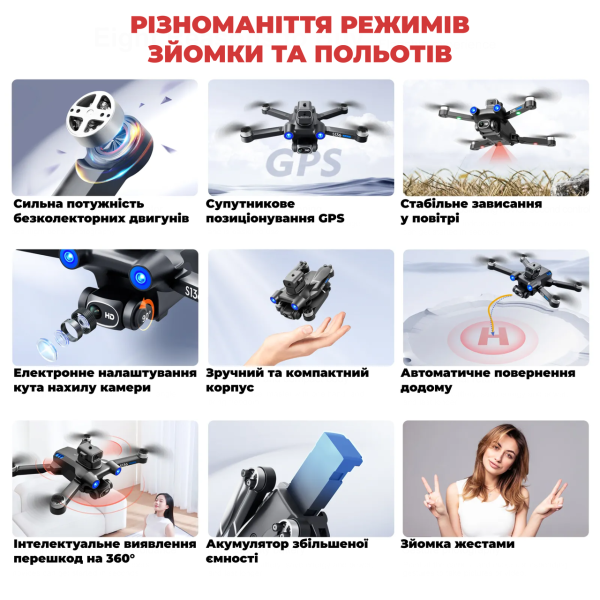 Квадрокоптер с камерой Mini Drone S136 - мини дрон 4K, FPV, БК двигатели + 1,2 км, 20 хв. + КЕЙС