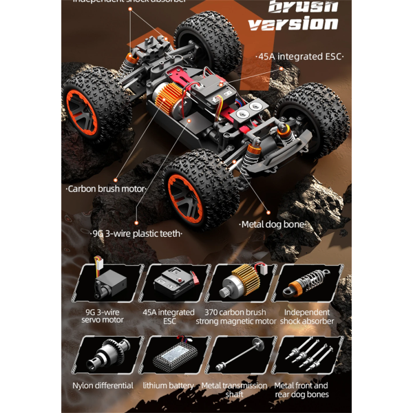 RC джип SG201MAX, 1:20, щеточный, металлический привод радиоуправляемая машина 40 км/ч, LED