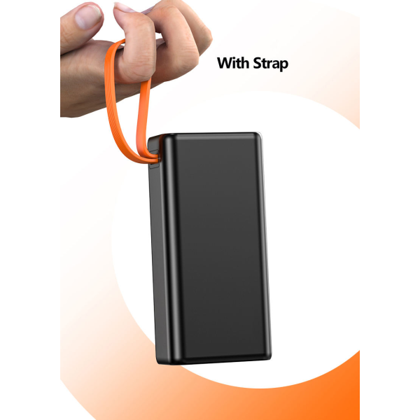 Повербанк Power bank 30000 mAh з LED-ліхтарем, швидка зарядка 22.5W, 4 USB ремінець