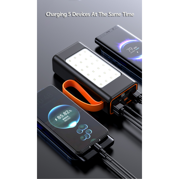 Повербанк Power bank 30000 mAh з LED-ліхтарем, швидка зарядка 22.5W, 4 USB ремінець