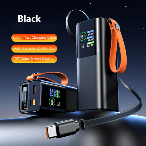 Повербанк 18000 mAh 100W PD для ноутбука и MacBook — Power Bank PQ2220 с дисплеем + фонарик + кабель