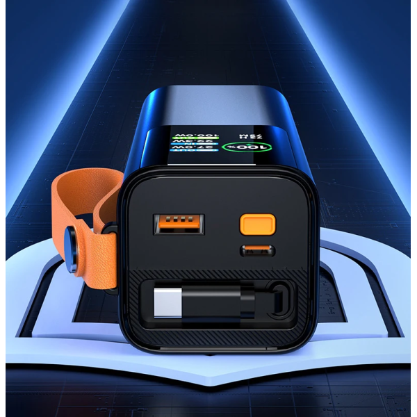 Повербанк 18000 mAh 100W PD для ноутбука и MacBook — Power Bank PQ2220 с дисплеем + фонарик + кабель