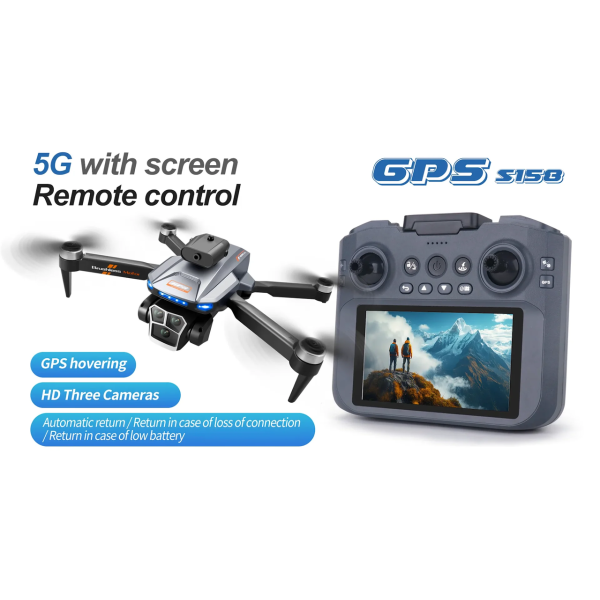 Квадрокоптер S158 MAX Радиоуправляемый дрон с пультом с экраном GPS FPV 4K до 2 км. 20 мин
