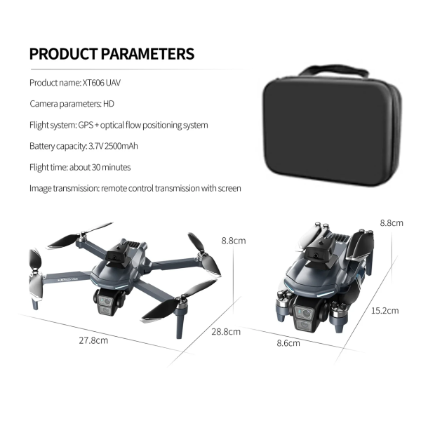 Квадрокоптер XT606 MAX GPS 4K дрон с пультом и экраном 5.6", FPV 5G WiFi, бесщеточными моторами, EIS стабилизацией, Follow Me, Optical Flow, до 2 км