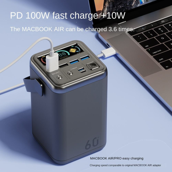 Повербанк 60000 мА·ч для ноутбука, быстрая зарядка PD 100W, портативная зарядная станция, LED-дисплей, фонарик