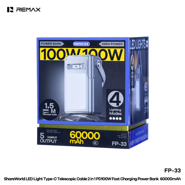 Повербанк Power Bank Remax 60000 mAh для ноутбука, быстрая зарядка PD 100W, портативная зарядная станция, USB-C, LED-дисплей, фонарик, в