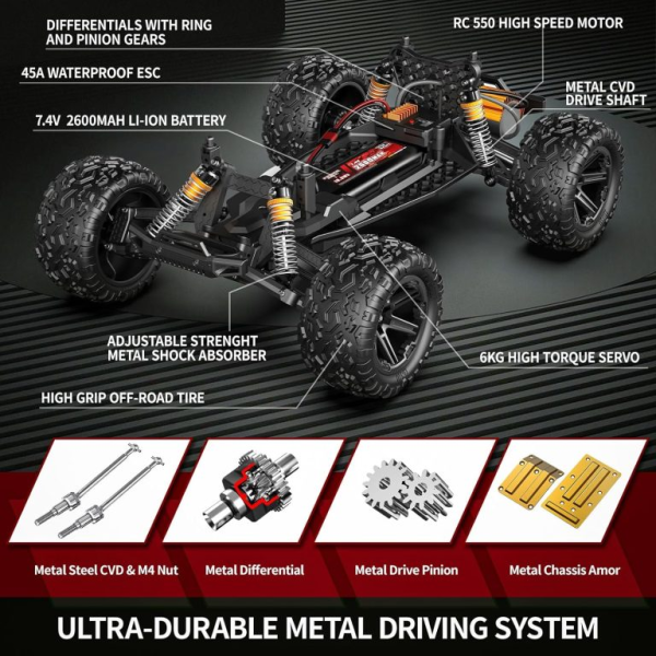 Радіокерована машинка 1:10 4WD HS10421 до 45 км/год потужний позашляховик RC авто великі колеса