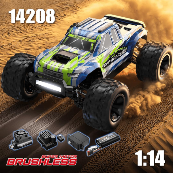RC машинка MJX 14208 4WD 1:14 до 50 км/год, 2 акумулятори, безколекторний позашляховик, металева підвіска