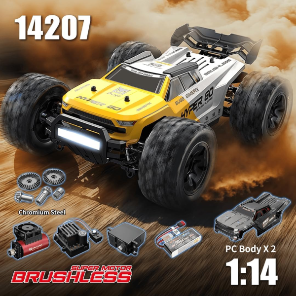 Радіокерована машинка MJX 14207 1:14 4WD до 45 км/год, безколекторний позашляховик RC машинка, металева підвіска