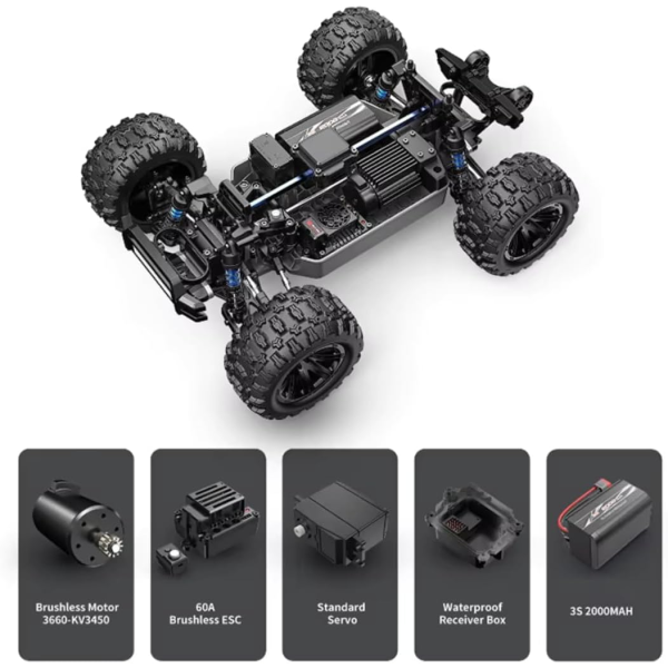 Радіокерована машинка MJX 12212 1:12 Brushless до 58 км/год, RC позашляховик на пульті керування, акумулятор LiPo 11.1V 2000 mAh,