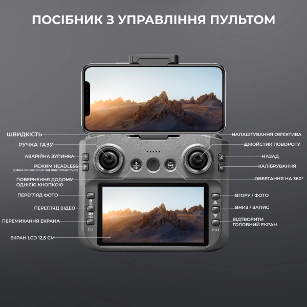 Квадрокоптер AE S156 2K FPV з камерою, пульт з екраном, 2 АКБ, дитячий дрон для початківців, міні коптер з відео, без смартфона