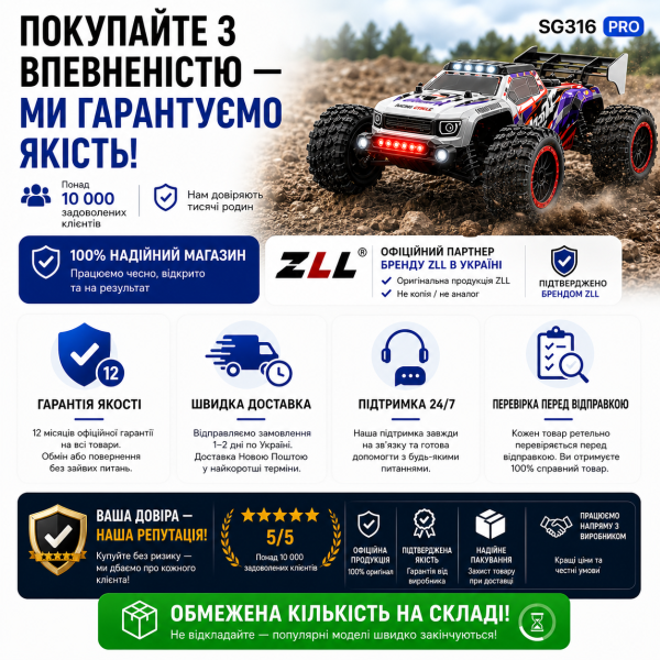 Радіокерована машинка SG316 PRO 4WD RC позашляховик на пульті до 40 км/год 2 АКБ дитяча машинка джип для бездоріжжя швидкісна машинка