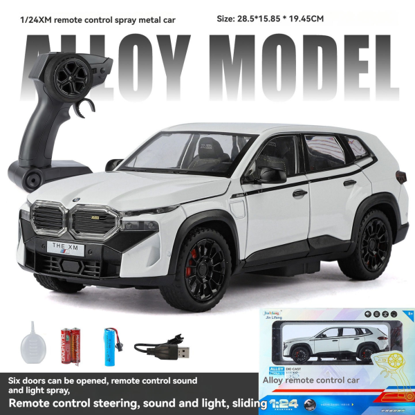 Радіокерована машинка BMW XM 1:24 металева на пульті, RC модель авто, зі світлом, звуком, парою/димом, двері відкриваються, акумул