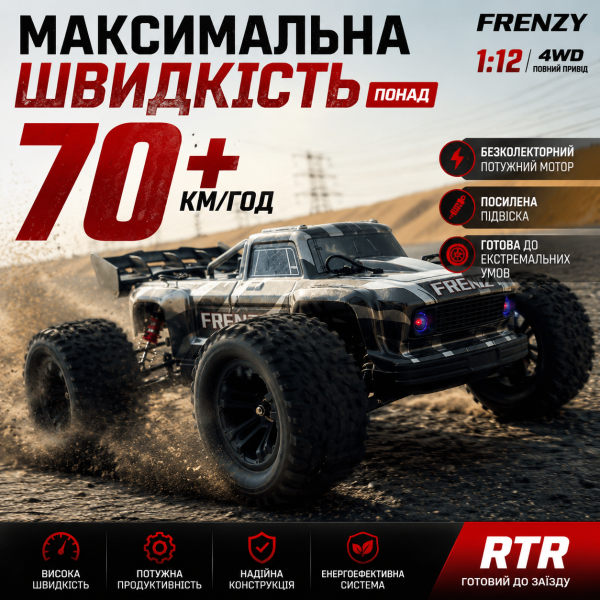 Машинка на радіокеруванні HOSHI N517A  4WD 1:12 до 70 км/год | Безколекторна RC машинка 2845 3800KV | Швидкісний позашляховик RTR