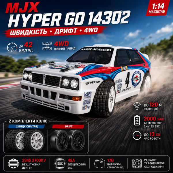 Машинка на радіокеруванні MJX Hyper Go 14302 1:14 4WD до 42 км/год, Brushless RC дрифт авто, спортивний автомобіль на пульті, акум