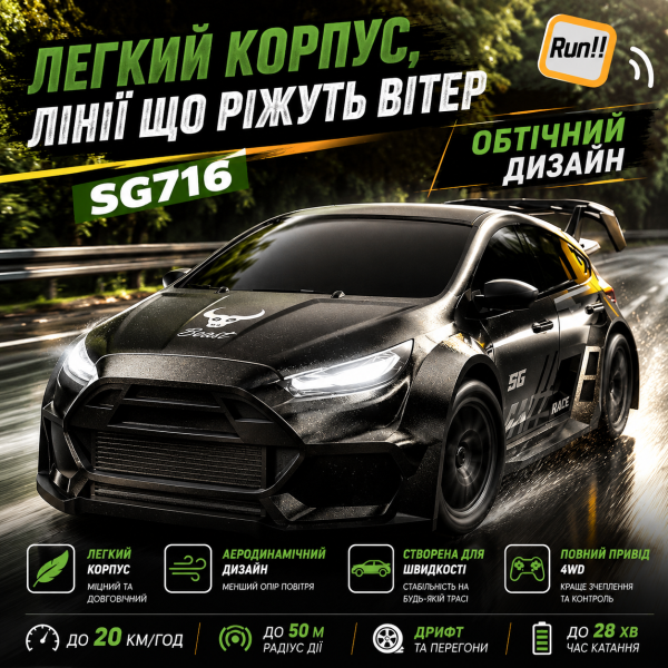 Машинка на радіокеруванні ZLL SG716 1:24 4WD, RC дрифт авто на пульті, спортивний автомобіль до 20 км/год, LED підсвітка