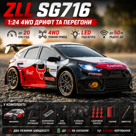 Машинка на радиоуправлении ZLL SG716 1:24 4WD, RC дрифт авто на пульте, спортивный автомобиль до 20 км/ч, LED подсветка