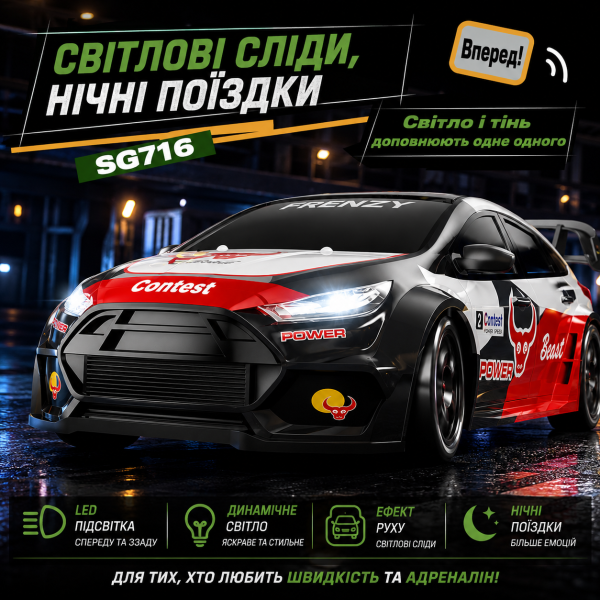 Машинка на радіокеруванні ZLL SG716 1:24 4WD, RC дрифт авто на пульті, спортивний автомобіль до 20 км/год, LED підсвітка